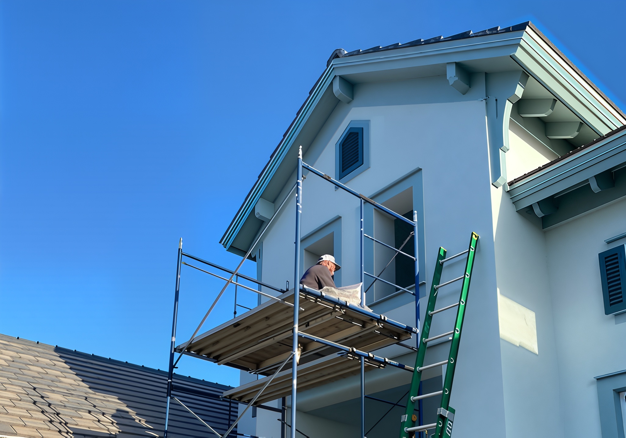 Why Is Hiring Seattle Residential Window Installers Better Than DIY_ Worker installing windows on scaffolding