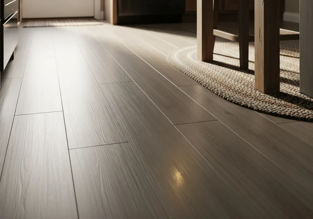 Warm, modern kitchen floor design.